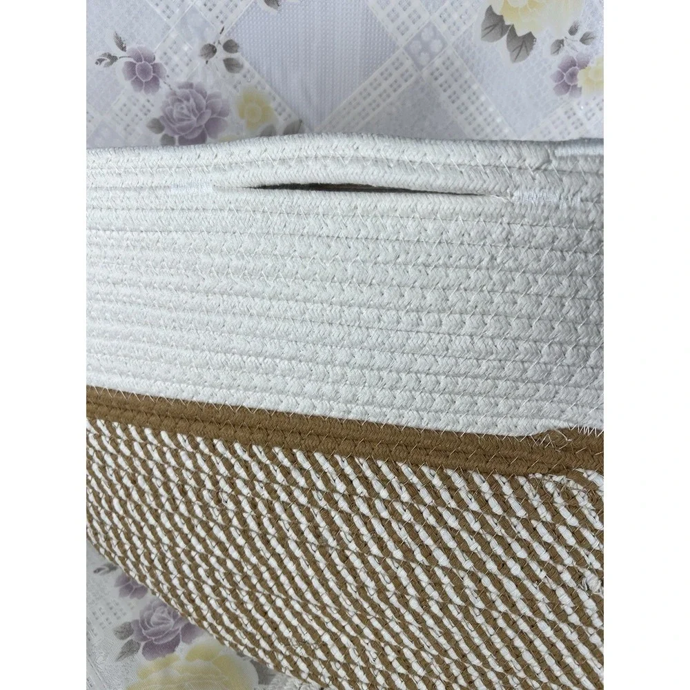 Cotton Rope Storage Basket Bins Round Foldable 3‎ Pack Beige